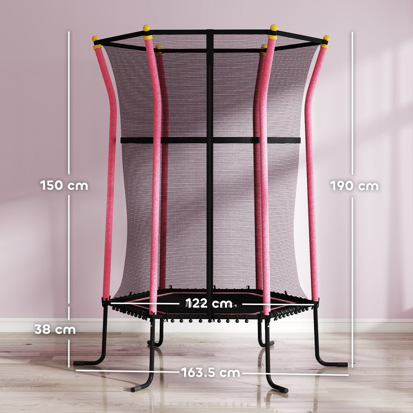 HOMCOM Kids Trampoline Mini Bouncer with Enclosure Safety Net For Ages 3-10 Years - Pink