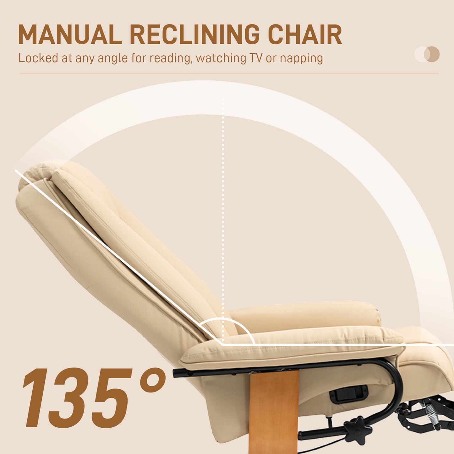 HOMCOM Faux Leather Recliner Chair - Beige