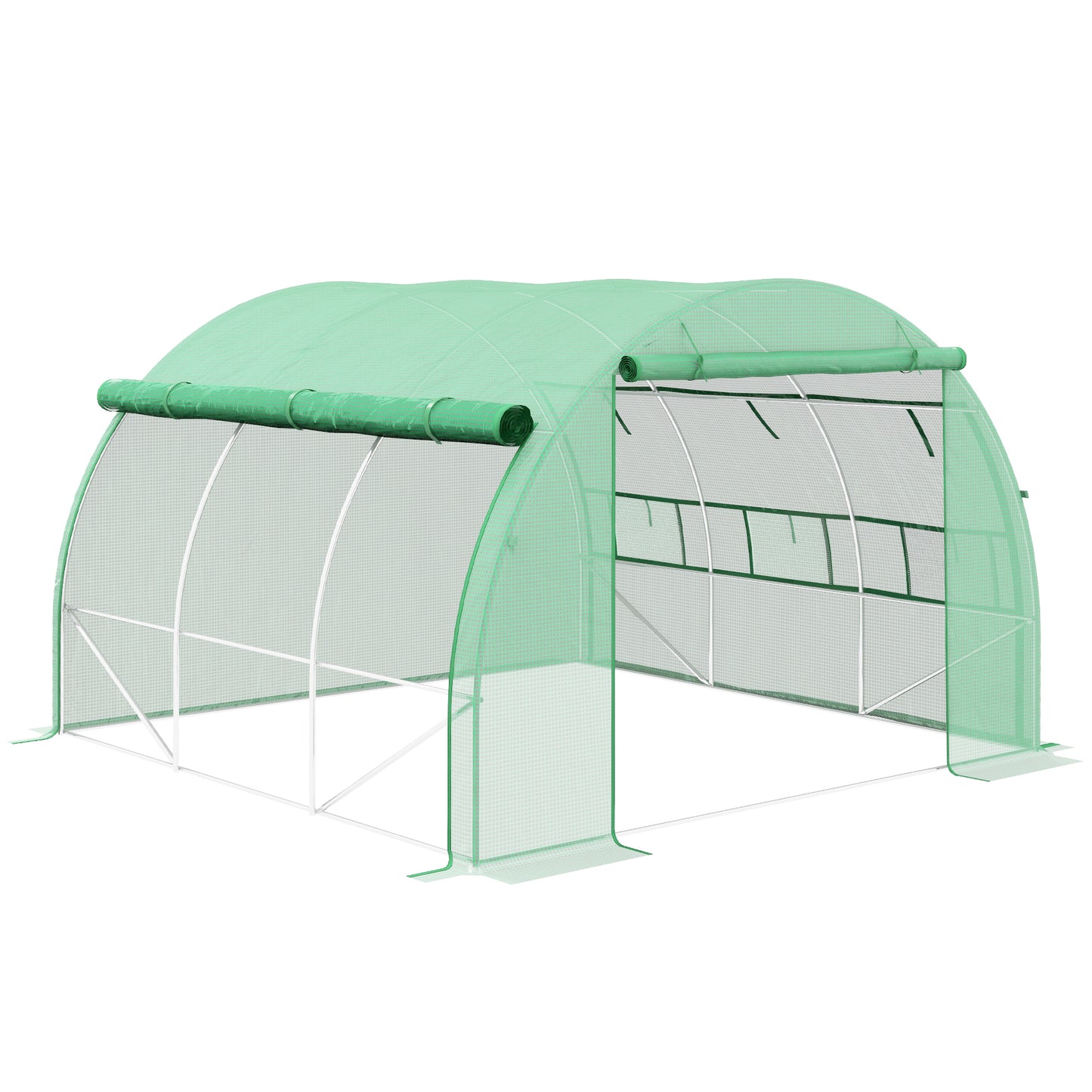 Outsunny Polytunnel Greenhouse Walk-in Grow House Tent with Roll-up Sidewalls, Zipped Door and 6 Windows, 3x3x2m Green
