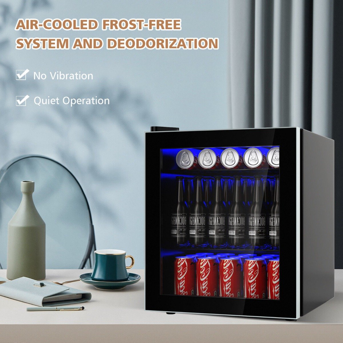 46L Mini Fridge Beverage Cooler Refrigerator Low Noise Drink Dispenser Machine-Black