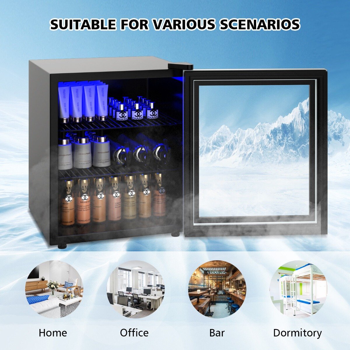 46L Mini Fridge Beverage Cooler Refrigerator Low Noise Drink Dispenser Machine-Black