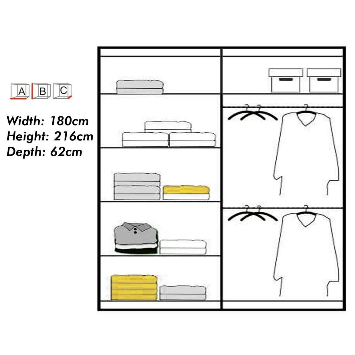 Lisbane Sliding Door Wardrobe - Black, White, Grey