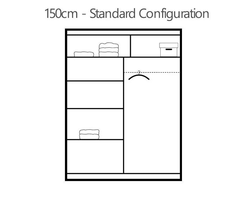 Avant Sliding Wardrobe - 150cm and Other Sizes - White, Black, Grey