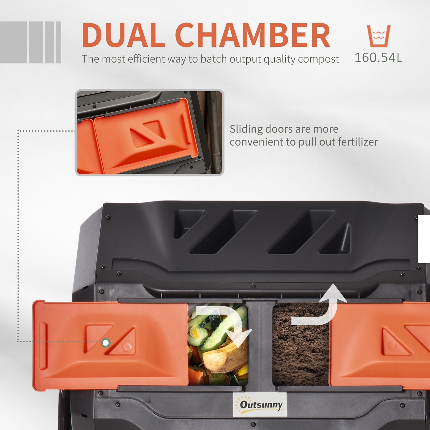 Outsunny 160L 360° Rotating Dual Chamber Composter - Orange
