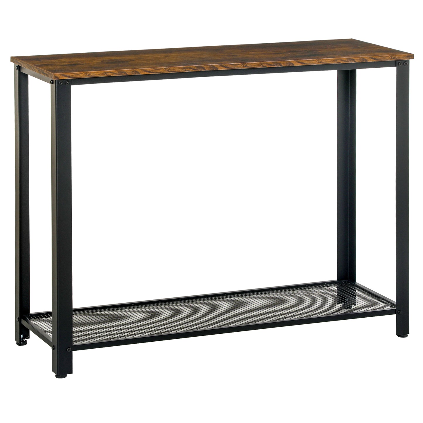 HOMCOM Industrial Console Table,Entryway Table w/Bottom Mesh Shelf Metal Frame Vintage Sofa Table for Hallway, Living Room, Rustic Brown