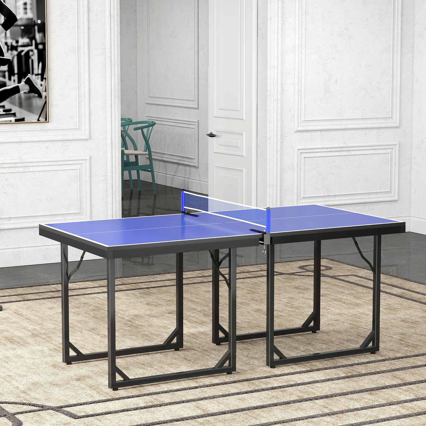 HOMCOM 6ft Table Tennis Table, Ping Pong Table with Net, Foldable and Portable Ping Pong Set for Indoor Outdoor Use, Easy Assemble, Midsize, Blue
