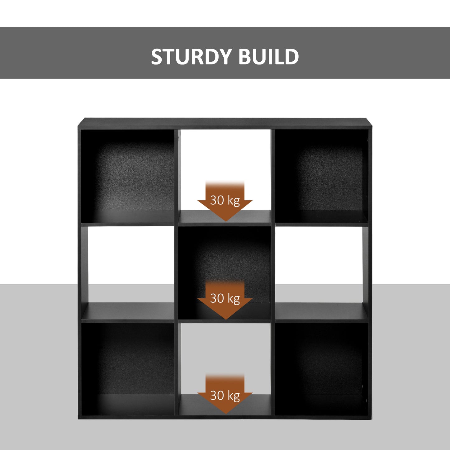 HOMCOM 3-tier 9 Cubes Storage Unit Particle Board Cupboard Bookcase Organiser Home Office Shelves, Black