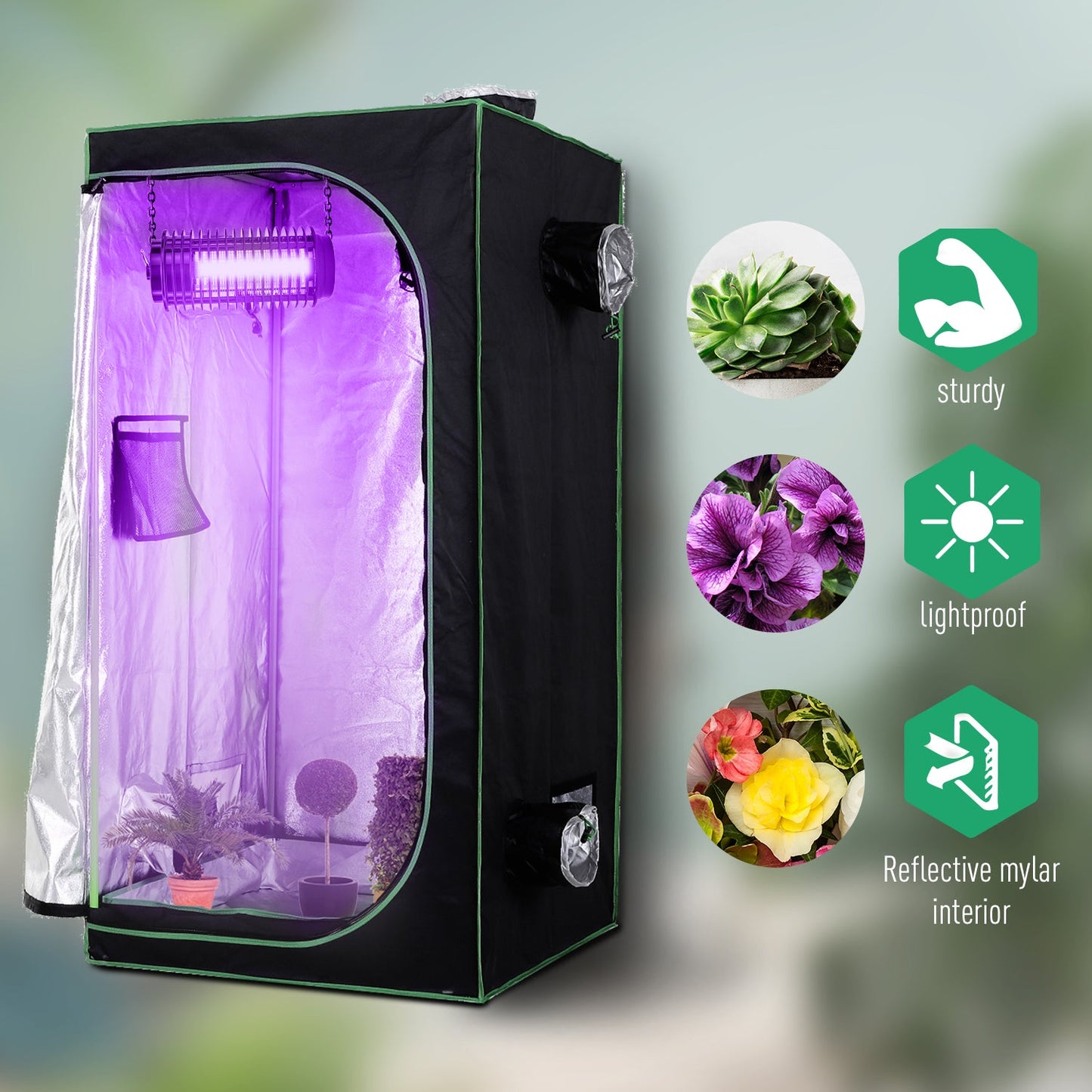 Outsunny Grow Tent Reflective Mylar Hydroponic with Adjustable Vents and Floor Tray for Indoor Plant Growing, 80 x 80 x 160 cm (31.5" x 31.5" x 63")