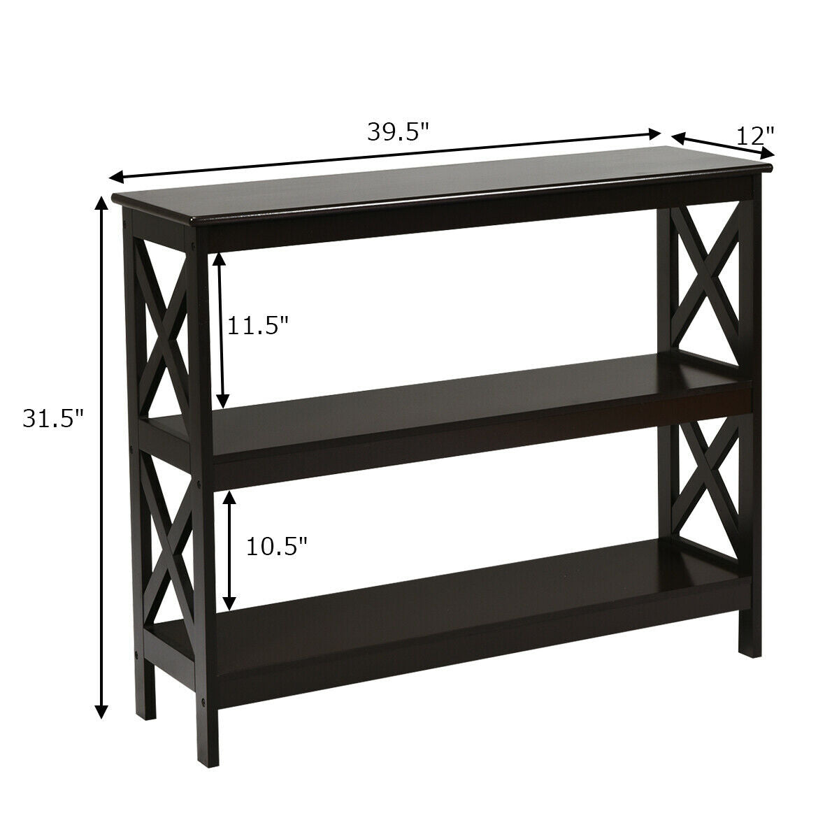 Industrial 3-Tier Console Table with Storage Shelf-Brown