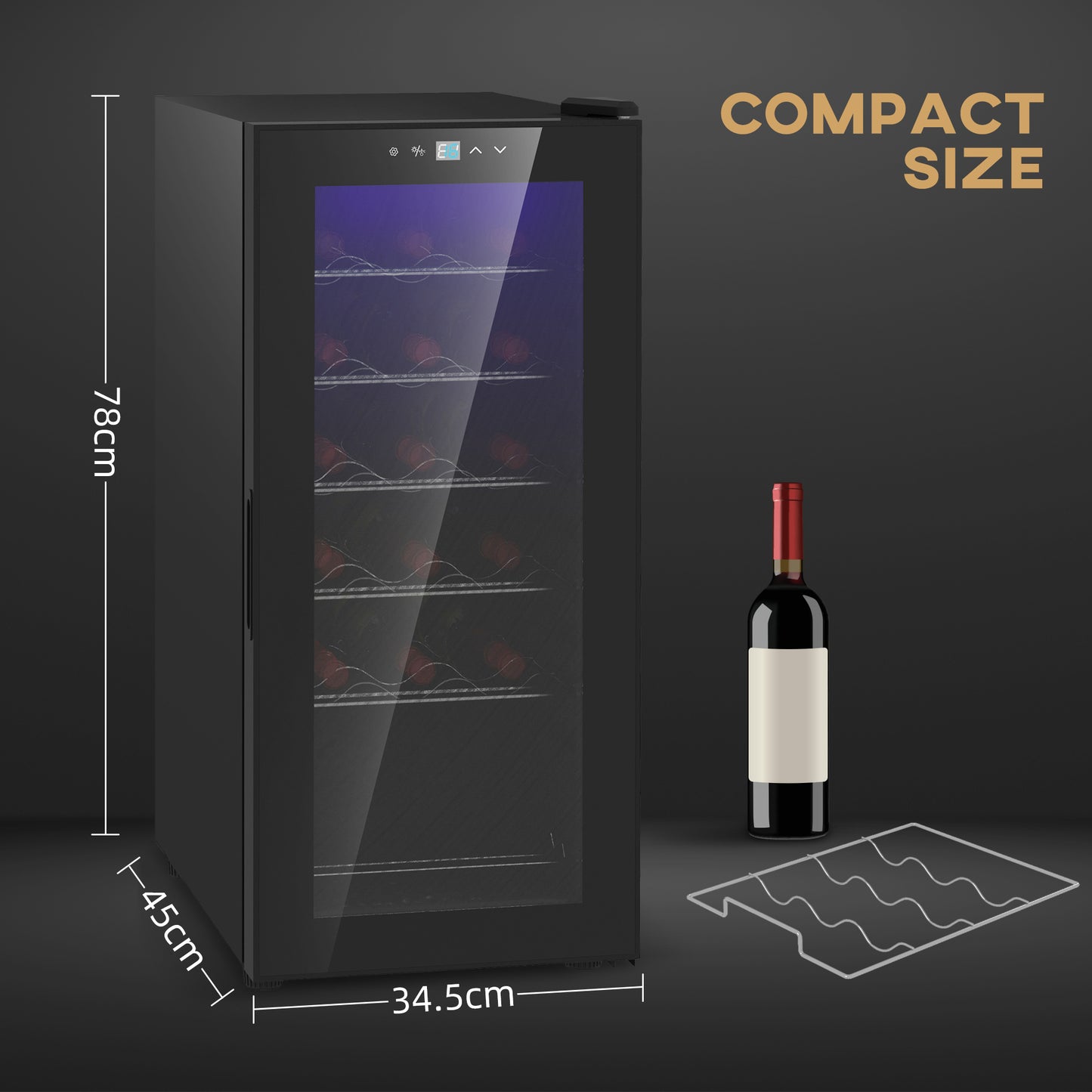 HOMCOM 50L Wine Cooler, 18 Bottles, 5-18° Freestanding Wine Fridge with Glass Door, LED Light, Temperature Control and Digital Touch Screen, Black