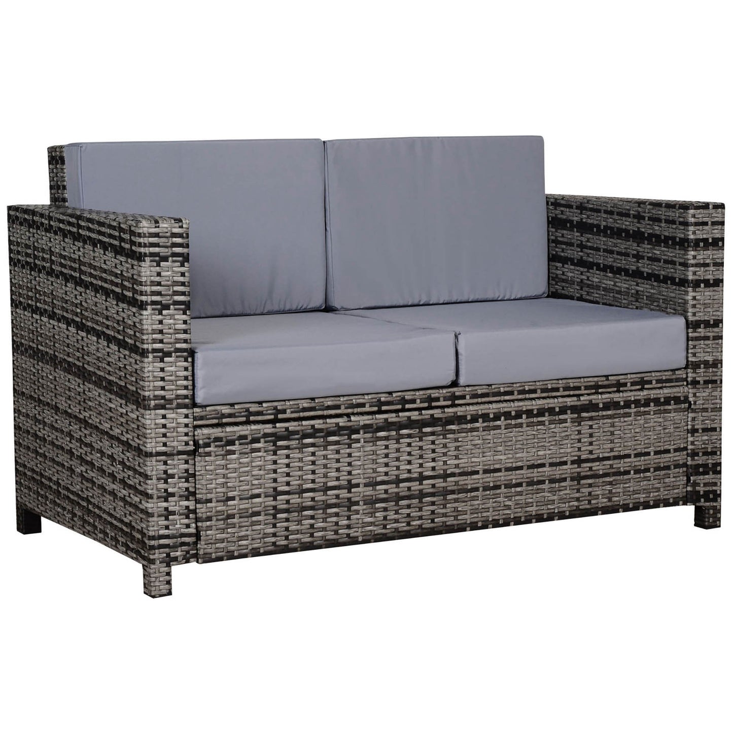 Outsunny Rattan Sofa, 2 Seater Garden Furniture with Soft Padded Cushion and Armrests, Wicker Garden Loveseat for Patio, Mixed Grey