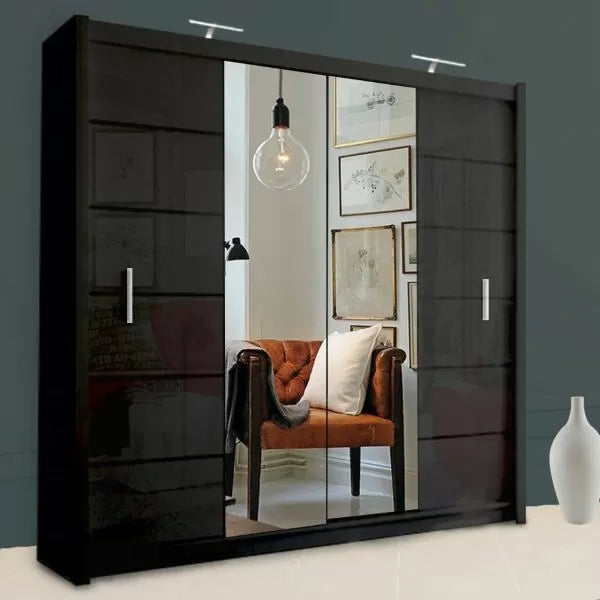 Lisbane Sliding Door Wardrobe - Black, White, Grey