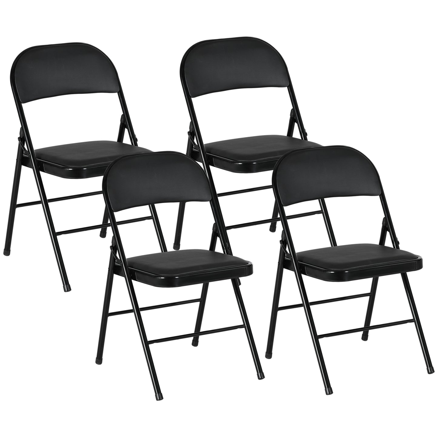 HOMCOM Set of Four Cushioned Folding Chairs - Black