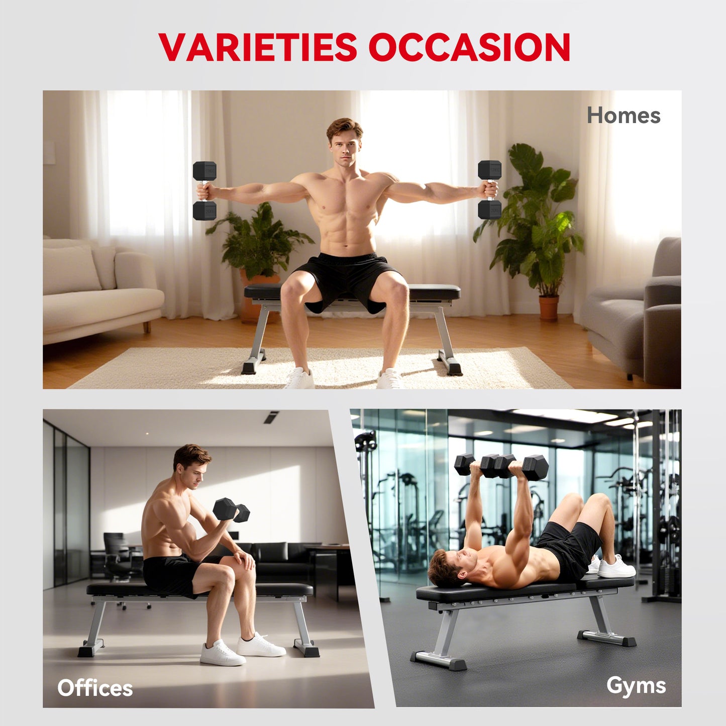 HOMCOM 20KG Single Rubber Hex Dumbbell Portable Hand Weights Dumbbell Home Gym