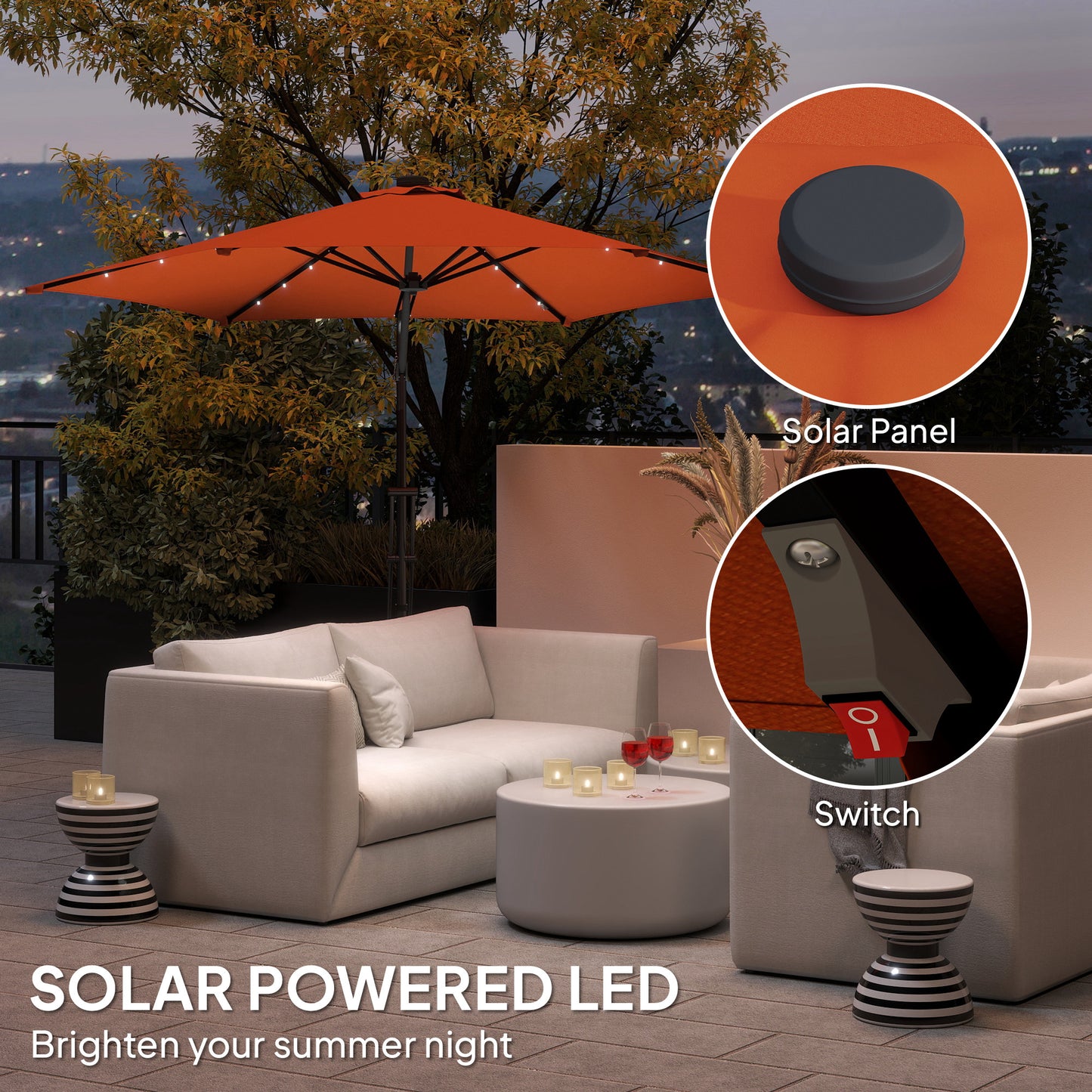 مظلة خارجية خارجية تعمل بالطاقة الشمسية LED بطول 3 أمتار من Outsunny - برتقالية