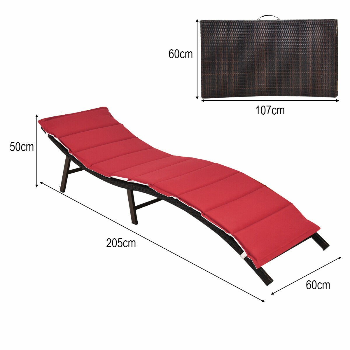 2PCS Folding Chaise Lounge Double-sided Cushioned