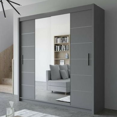 Lisbane Sliding Door Wardrobe - Black, White, Grey