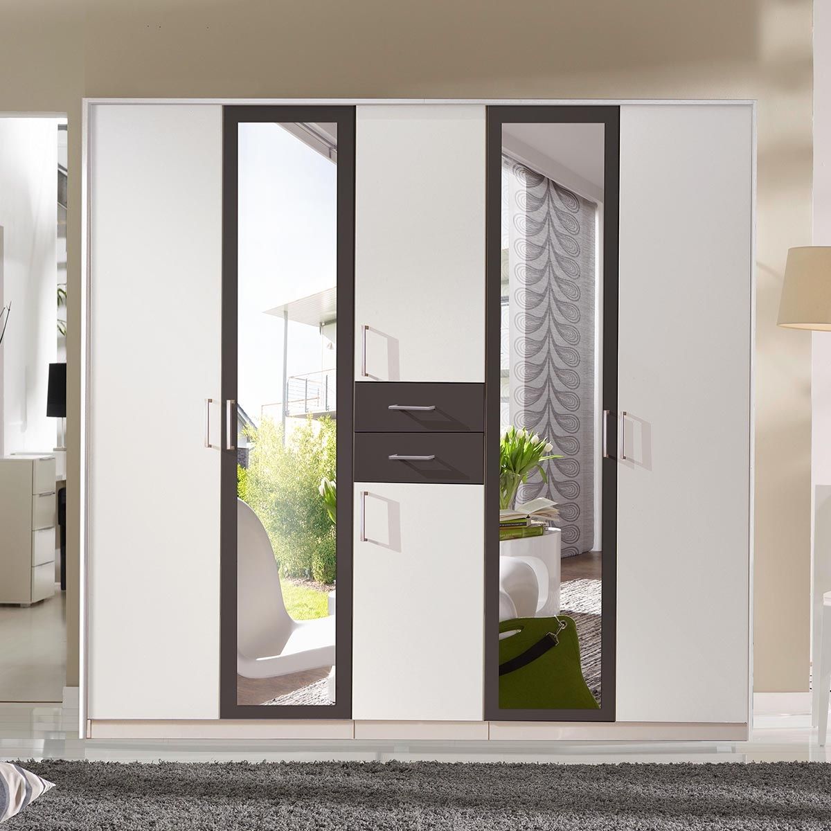 DAKAR 5 Door Wardrobe White and Graphite 225cm