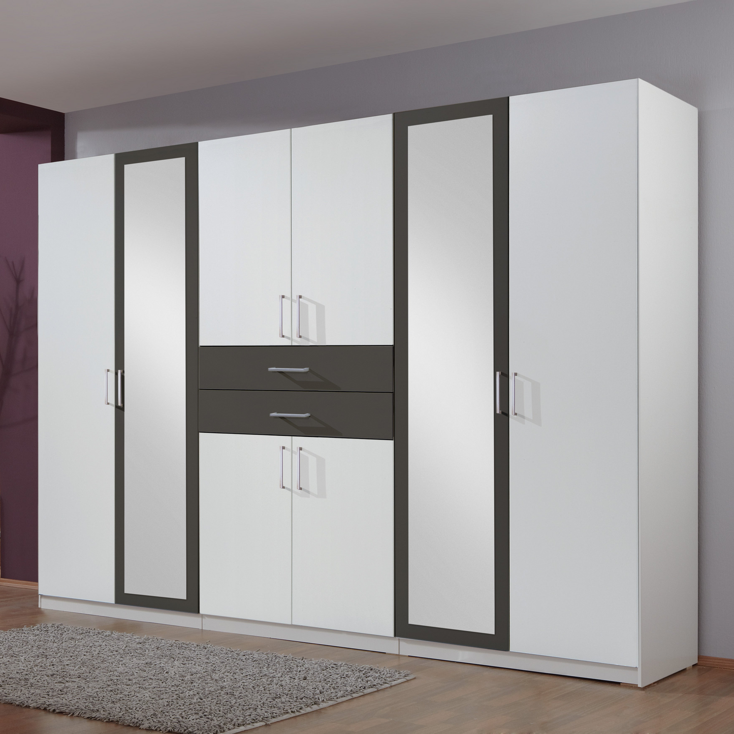 DAKAR 6 Door Wardrobe White and Graphite 270cm
