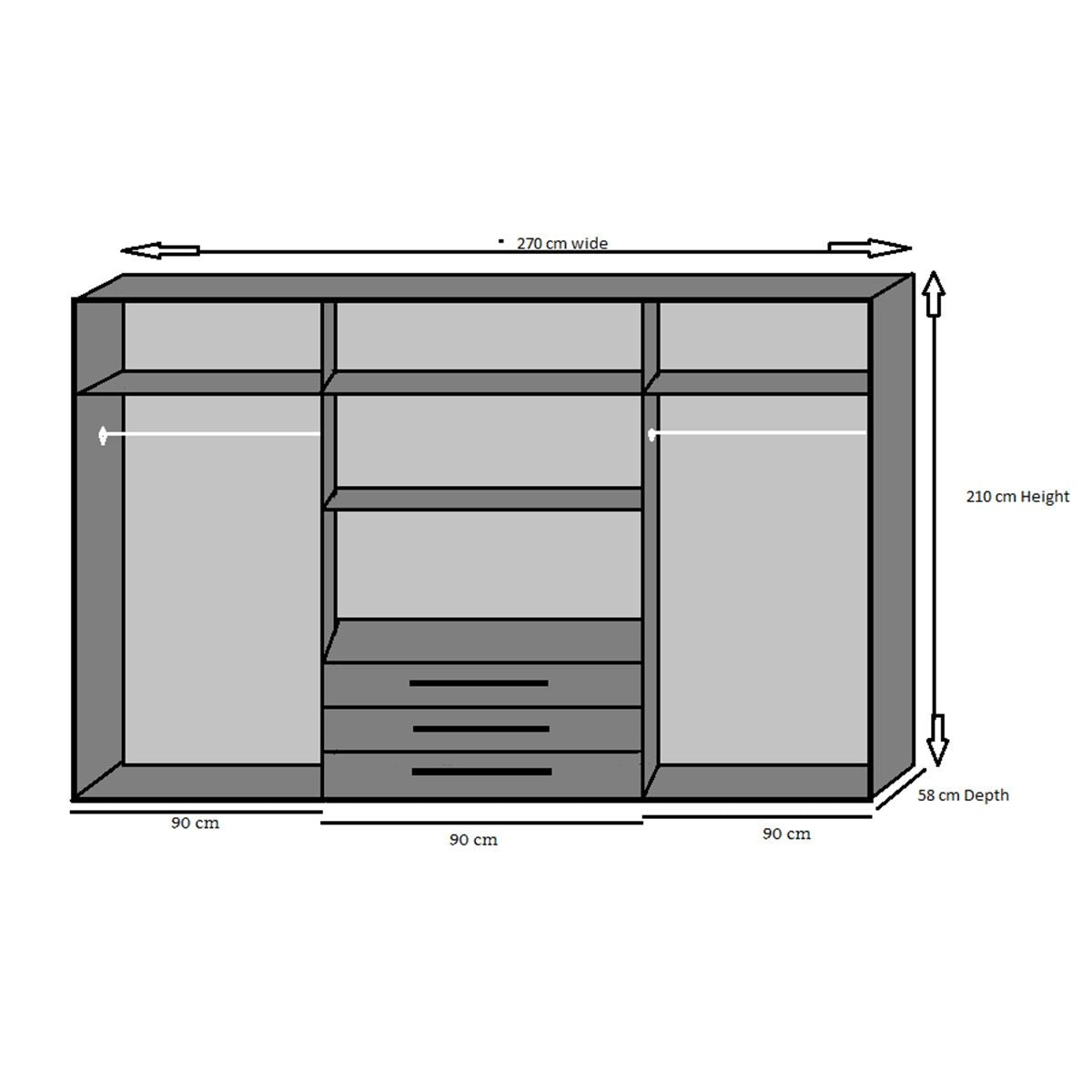 BANHA 6 Door Wardrobe White 270cm