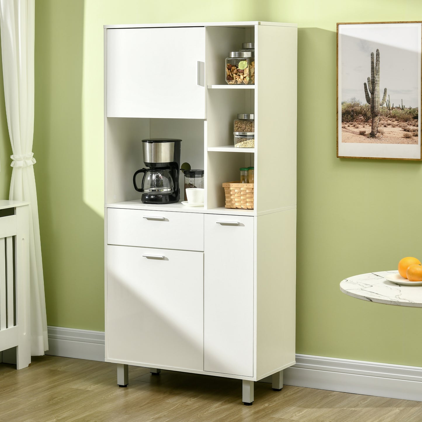 HOMCOM Kitchen Cupboard, Modern Kitchen Storage Cabinet with Shelves and Drawer, Free Standing Kitchen Units, 166Â cm, White