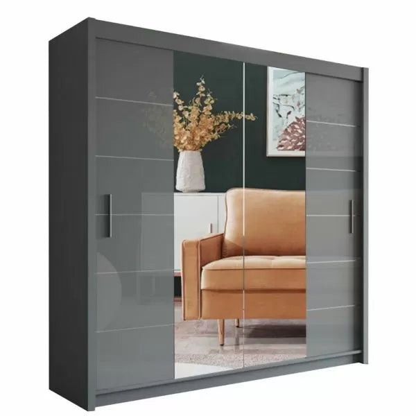 Lisbane Sliding Door Wardrobe - Black, White, Grey