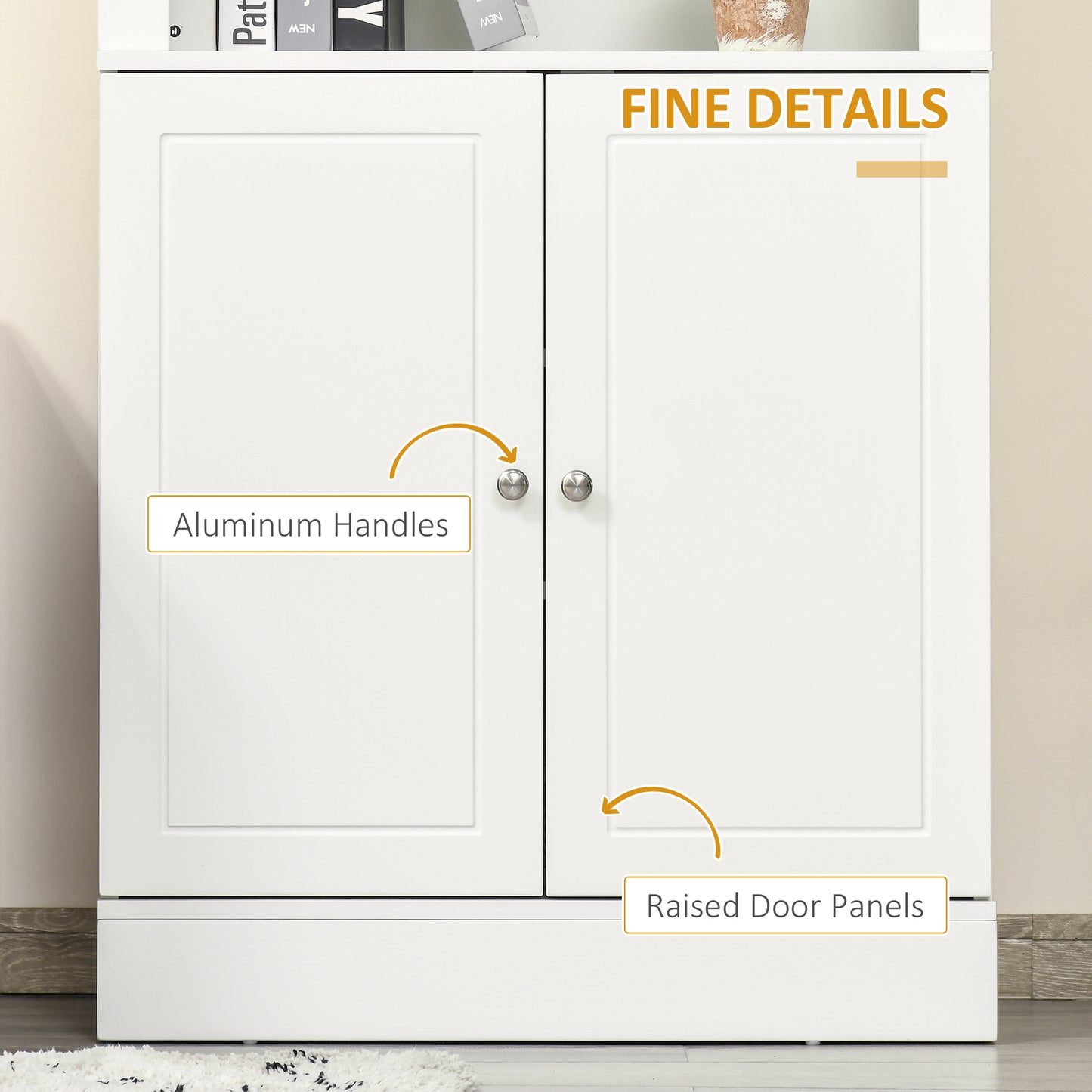 HOMCOM Kitchen Cupboard with 6-tier Shelving, Freestanding Storage Cabinet, Pantry Cupboard with 3 Open Compartments and Double-door Cabinet with Adjustable Shelves, White