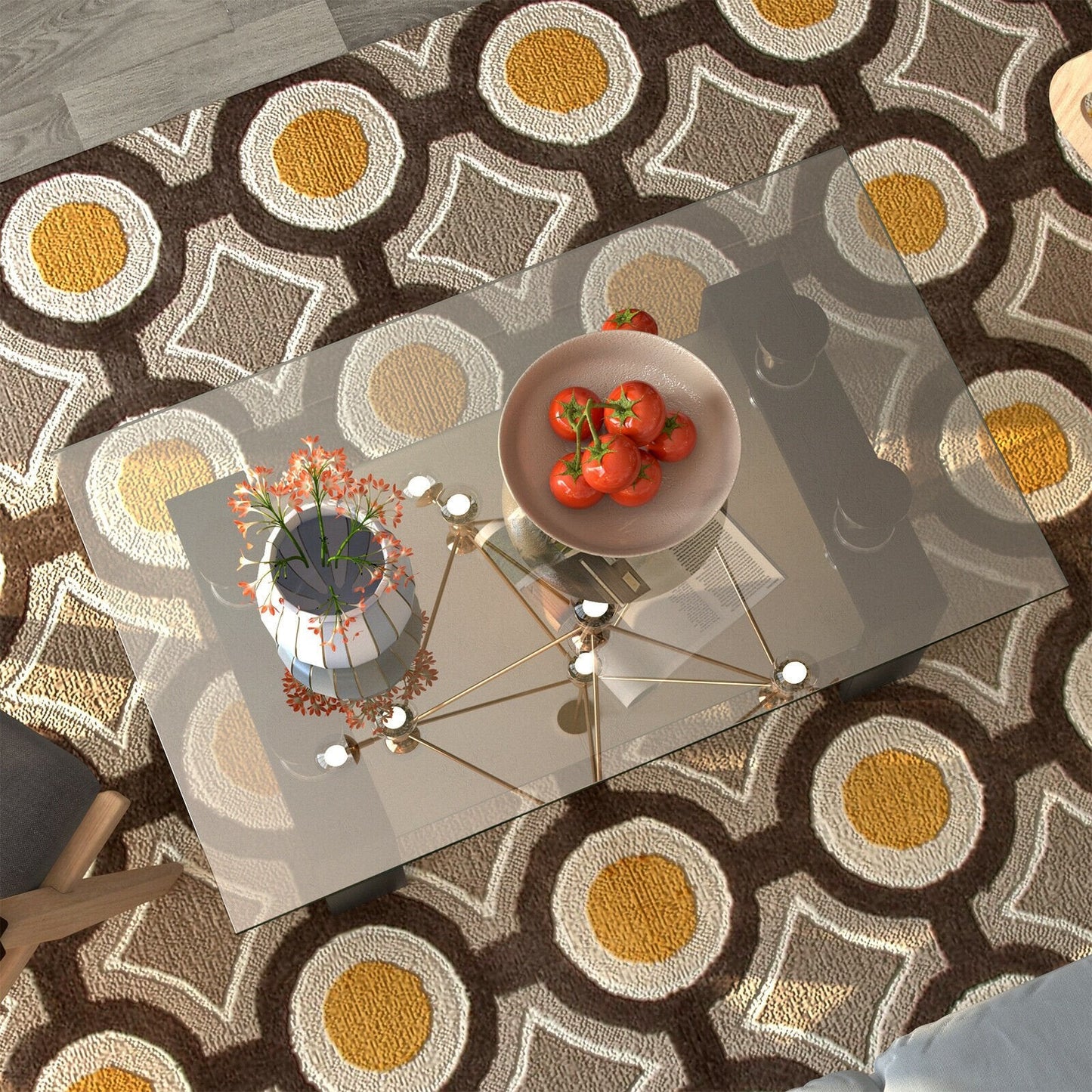 Modern Glass Coffee Tea Table with Open Shelf-Black