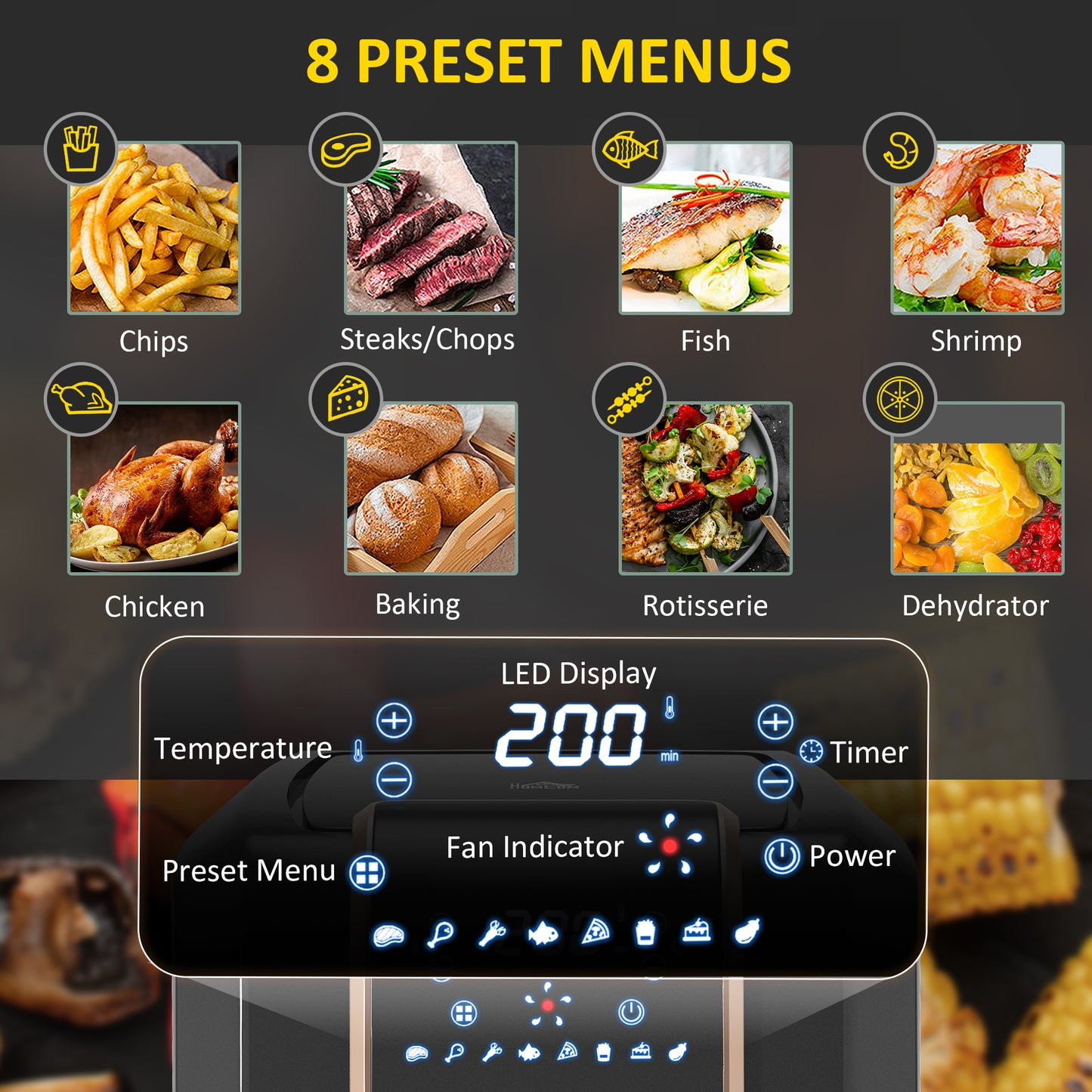 HOMCOM 6.5L Single Basket Air Fryer, 80-200°C Temperature, Black and Gold Tone