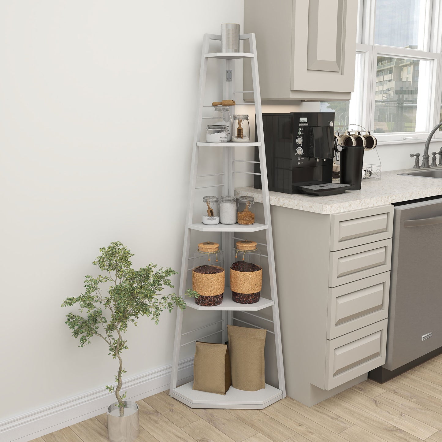 HOMCOM Five-Tier Corner Shelf - White