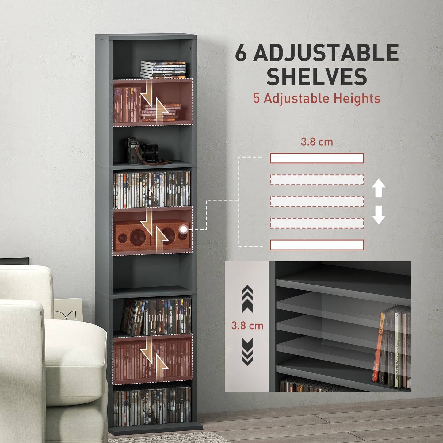 HOMCOM 260 Narrow CD Storage Unit - Grey