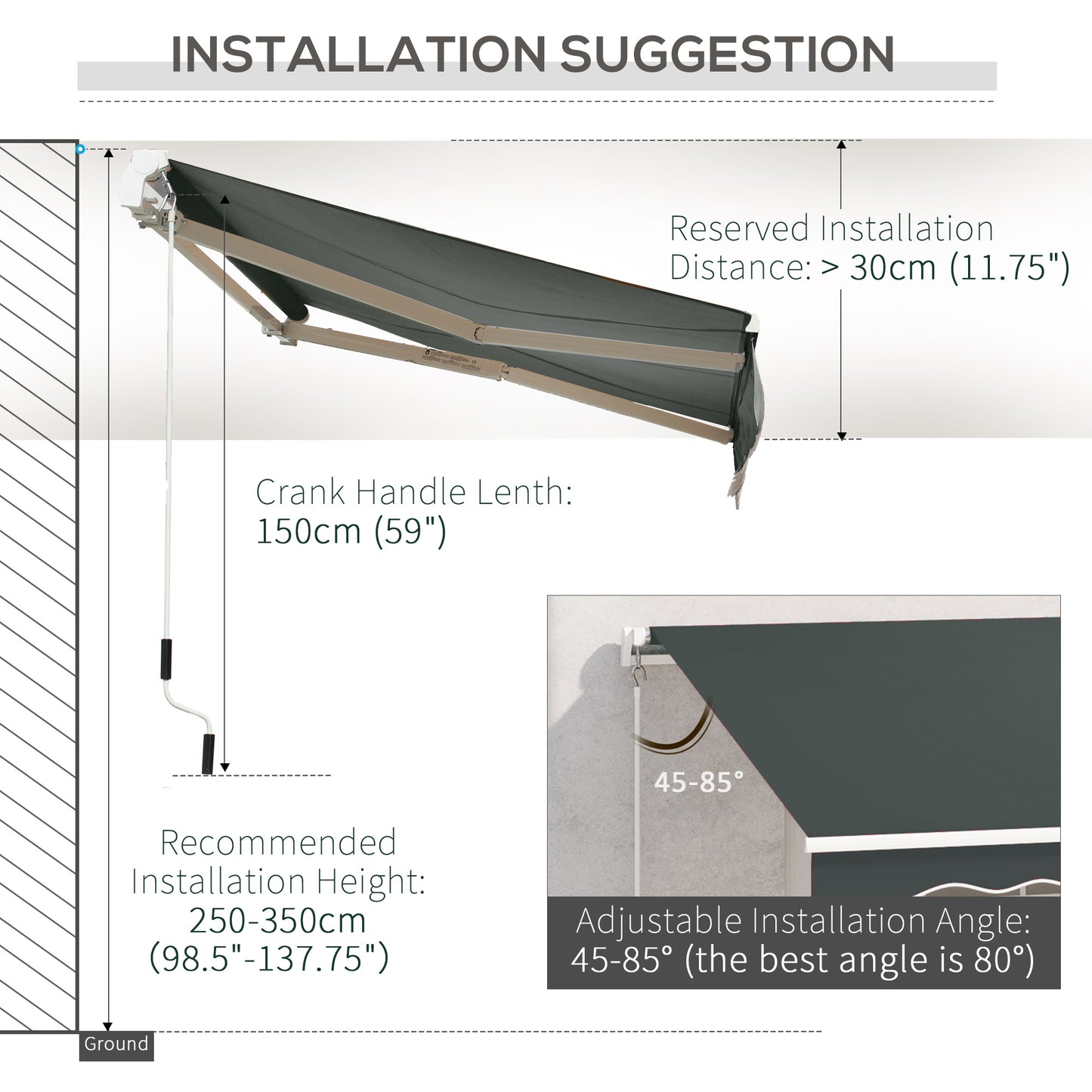 Outsunny 3.5M x 2.5M Manual Awning Canopy Retractable Sun Shade Shelter for Garden Patio
