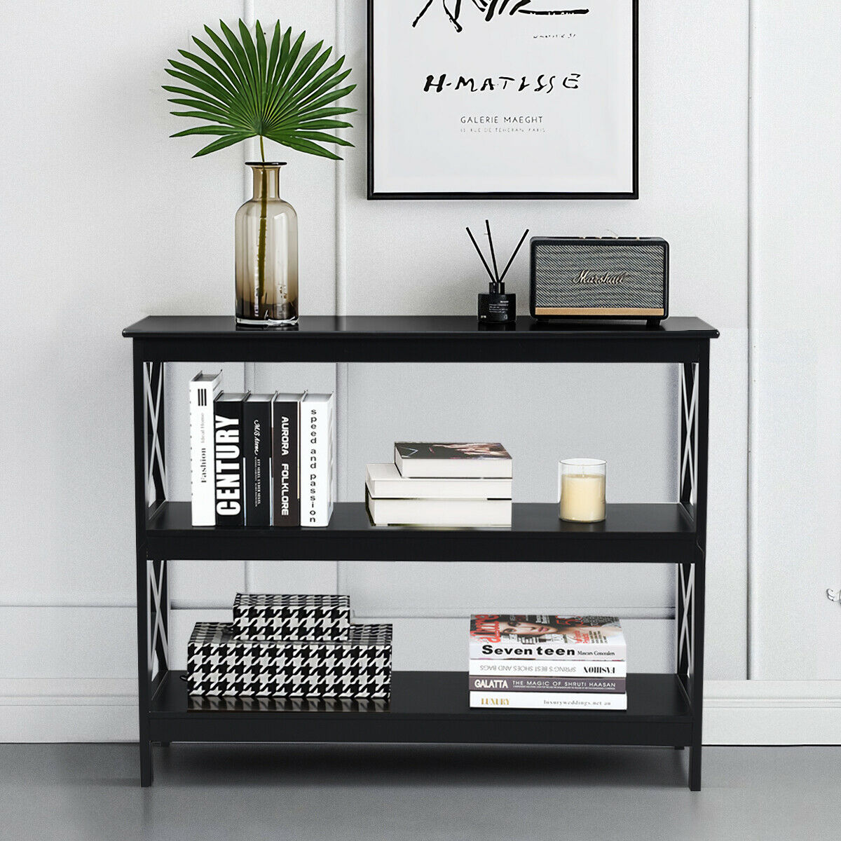 Industrial 3-Tier Console Table with Storage Shelf-Black