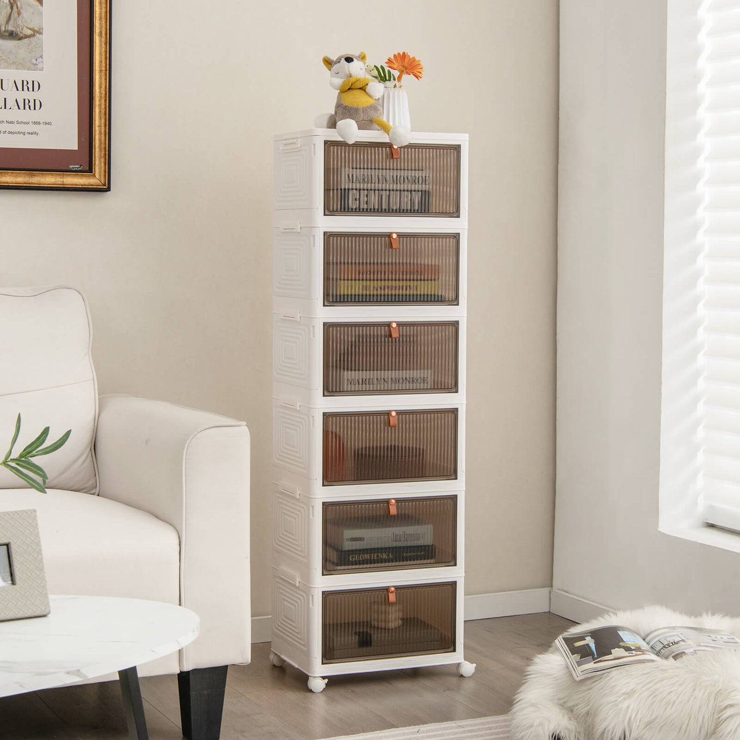 3/4/6-Tier Stackable Shoe Storage Box with Lockable Wheels-5-Tier