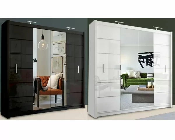 Lisbane Sliding Door Wardrobe - Black, White, Grey