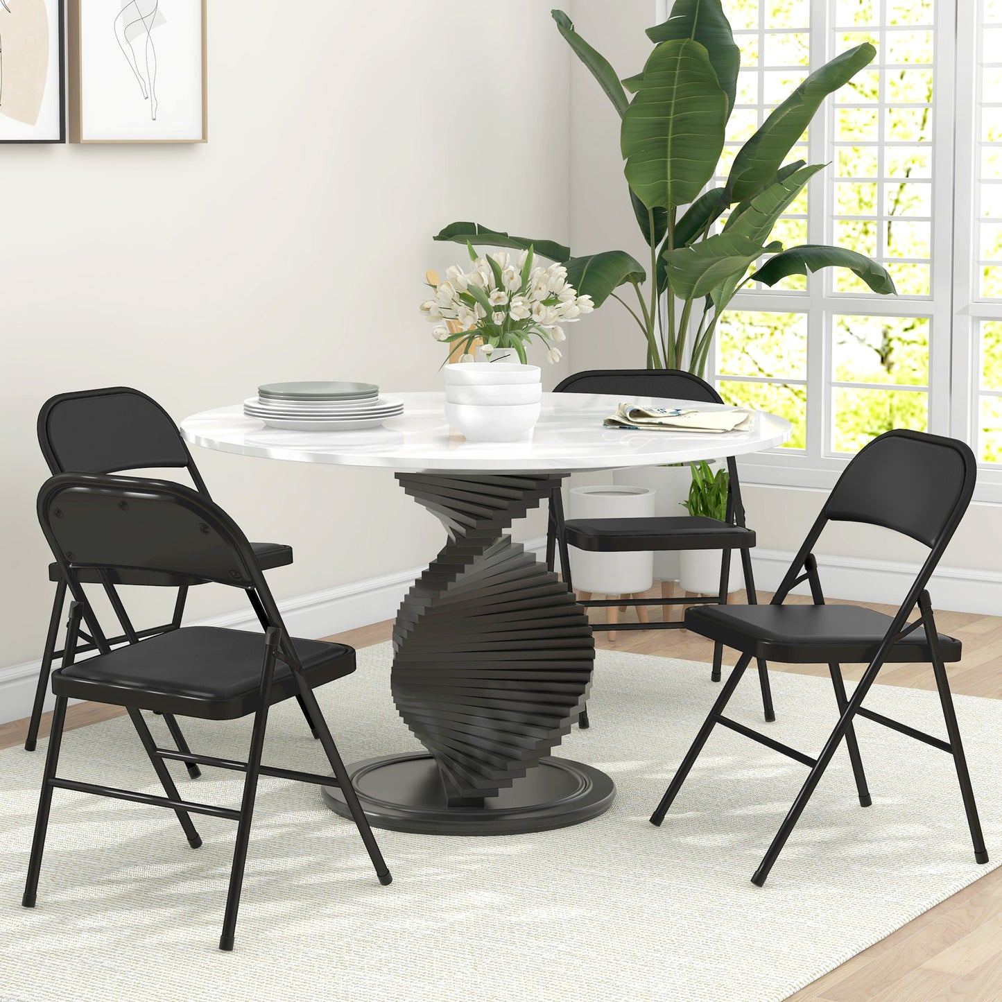 HOMCOM Set of Four Cushioned Folding Chairs - Black