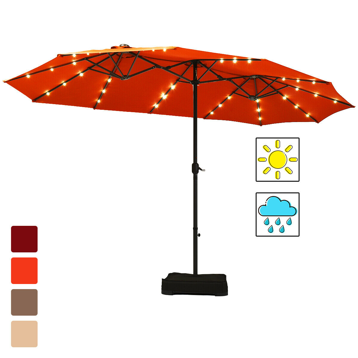 Extra Large LED Patio Double-Sided Umbrella Crank Parasol-Orange