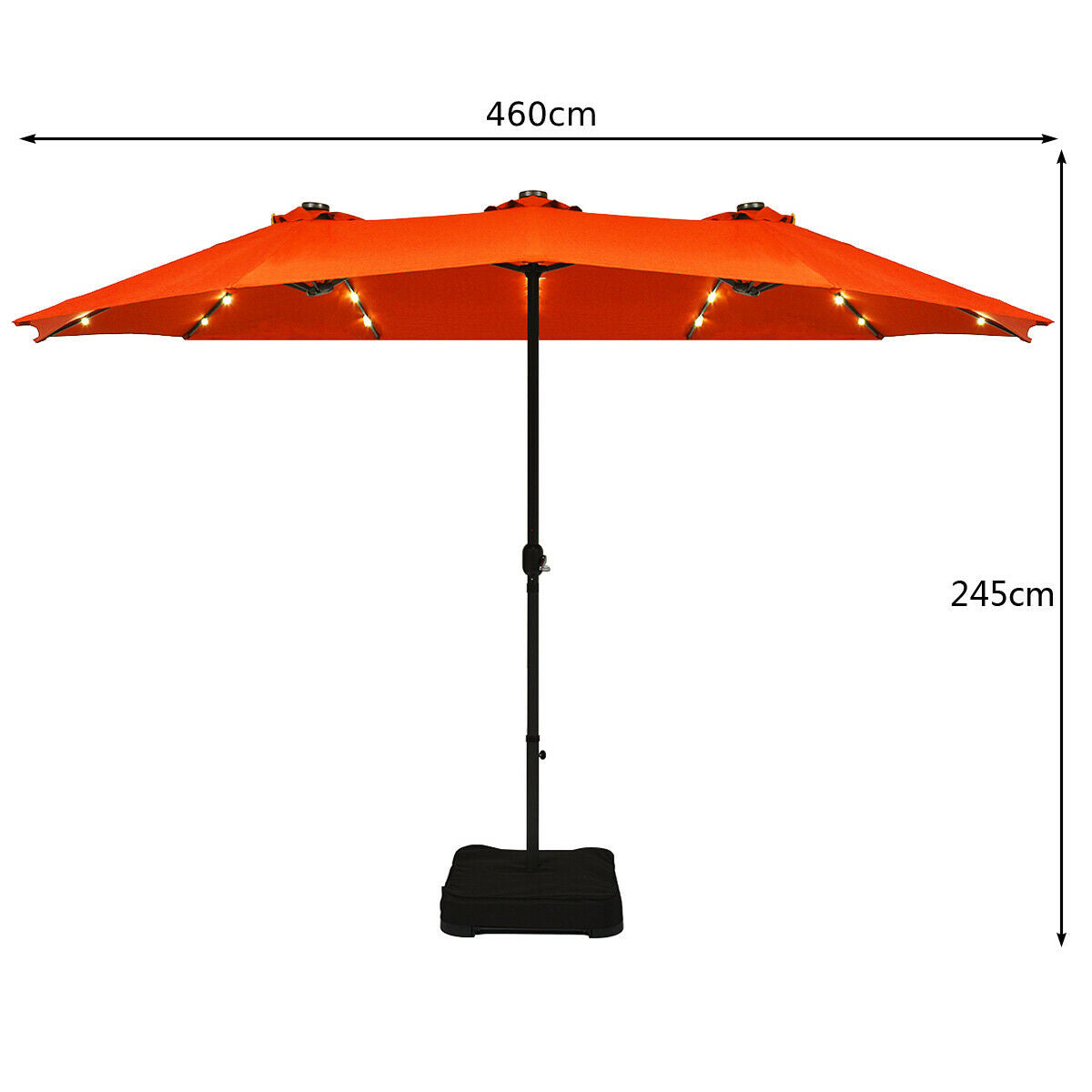 Extra Large LED Patio Double-Sided Umbrella Crank Parasol-Orange