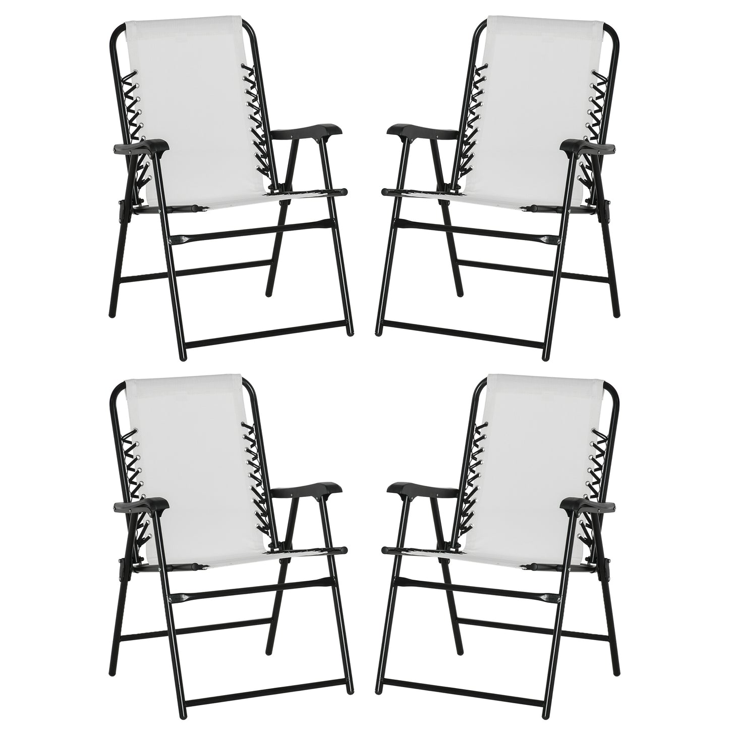 Outsunny Pieces Patio Folding Chair Set, Outdoor Portable Loungers for Camping Pool Beach Deck, Lawn Chairs with Armrest Steel Frame, Cream White