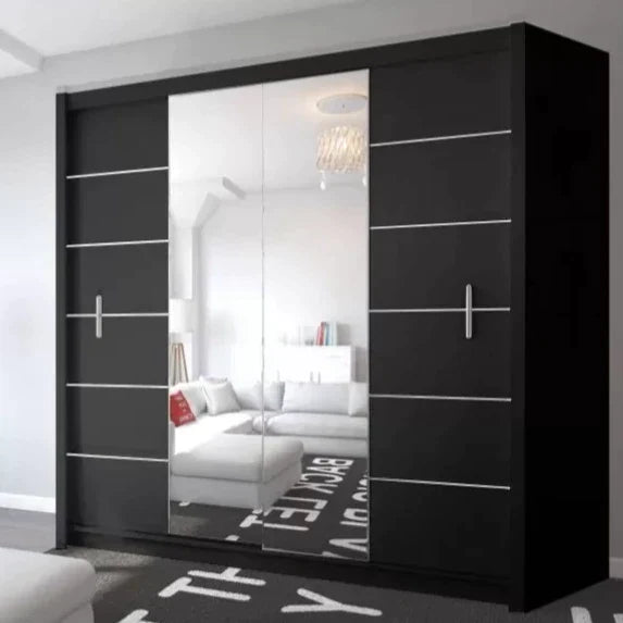 Lisbane Sliding Door Wardrobe - Black, White, Grey