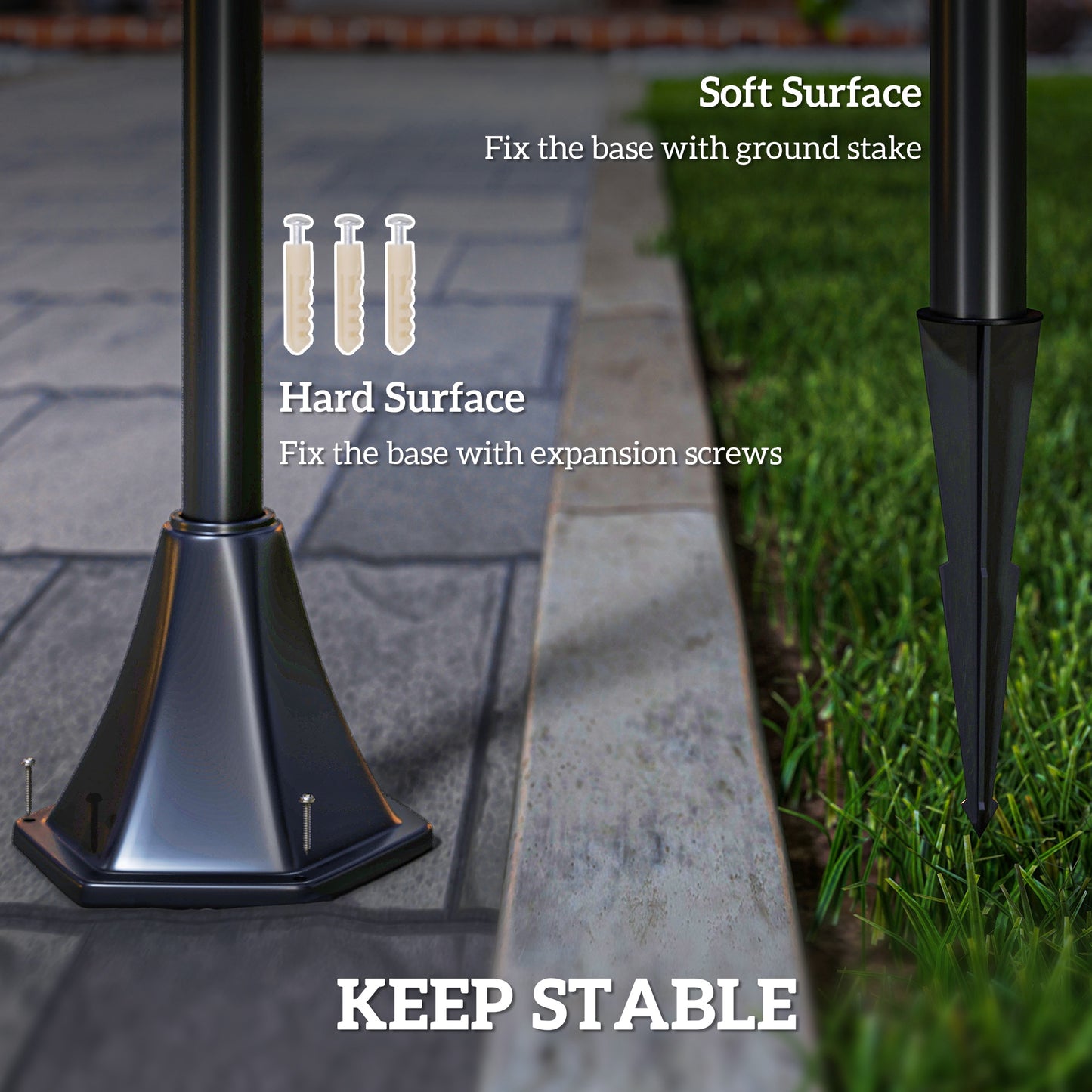 Outsunny Outdoor Garden Solar Post Lamp Photosensitive LED Lantern Bollard Pathway 1.2M Tall – Black