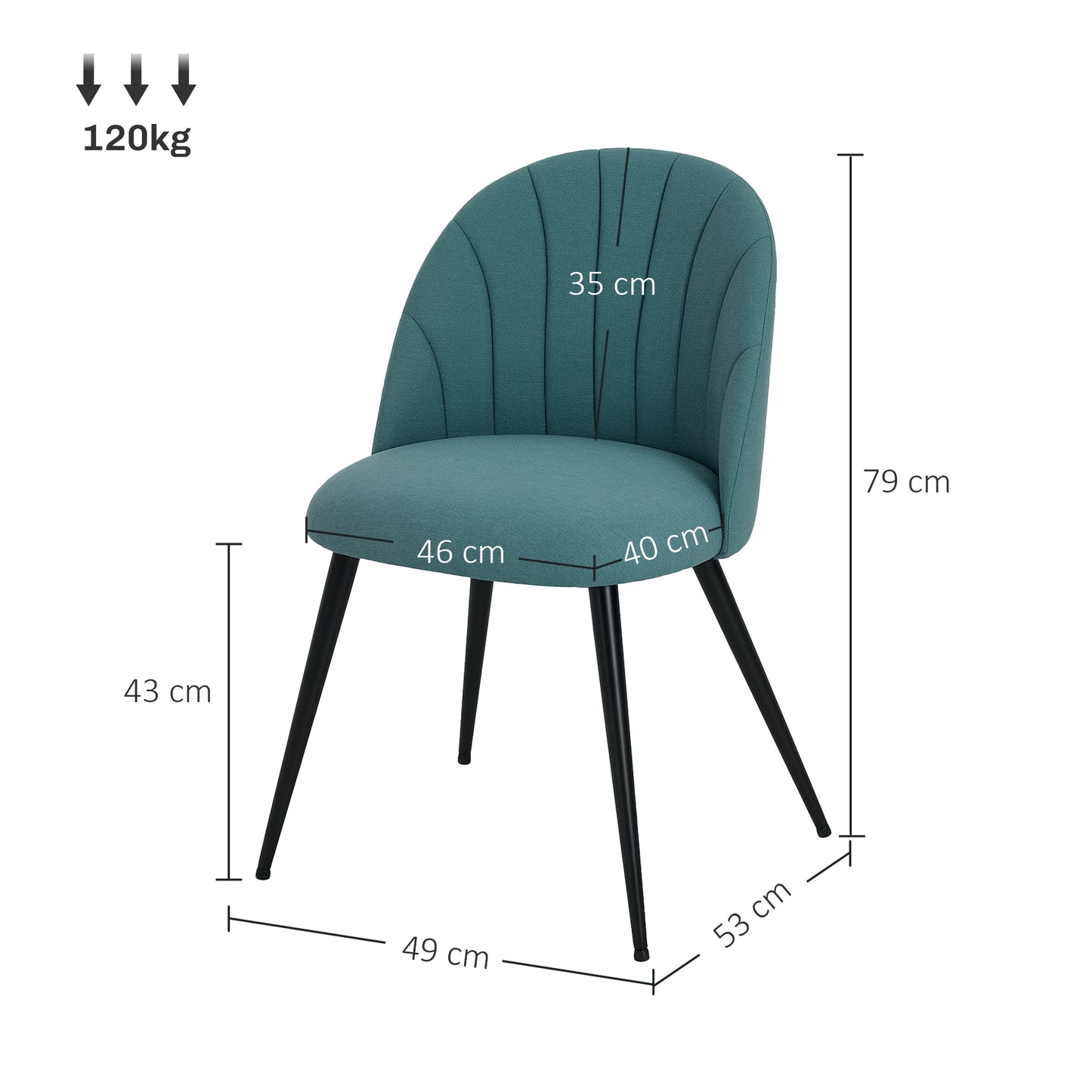 HOMCOM Velvet Dining Chairs Set of 2, Modern Upholstered Kitchen Chairs with Metal Legs, Shell Backrest and Padded Seat for Dining Room, Bedroom, Living Room, Vanity, Green