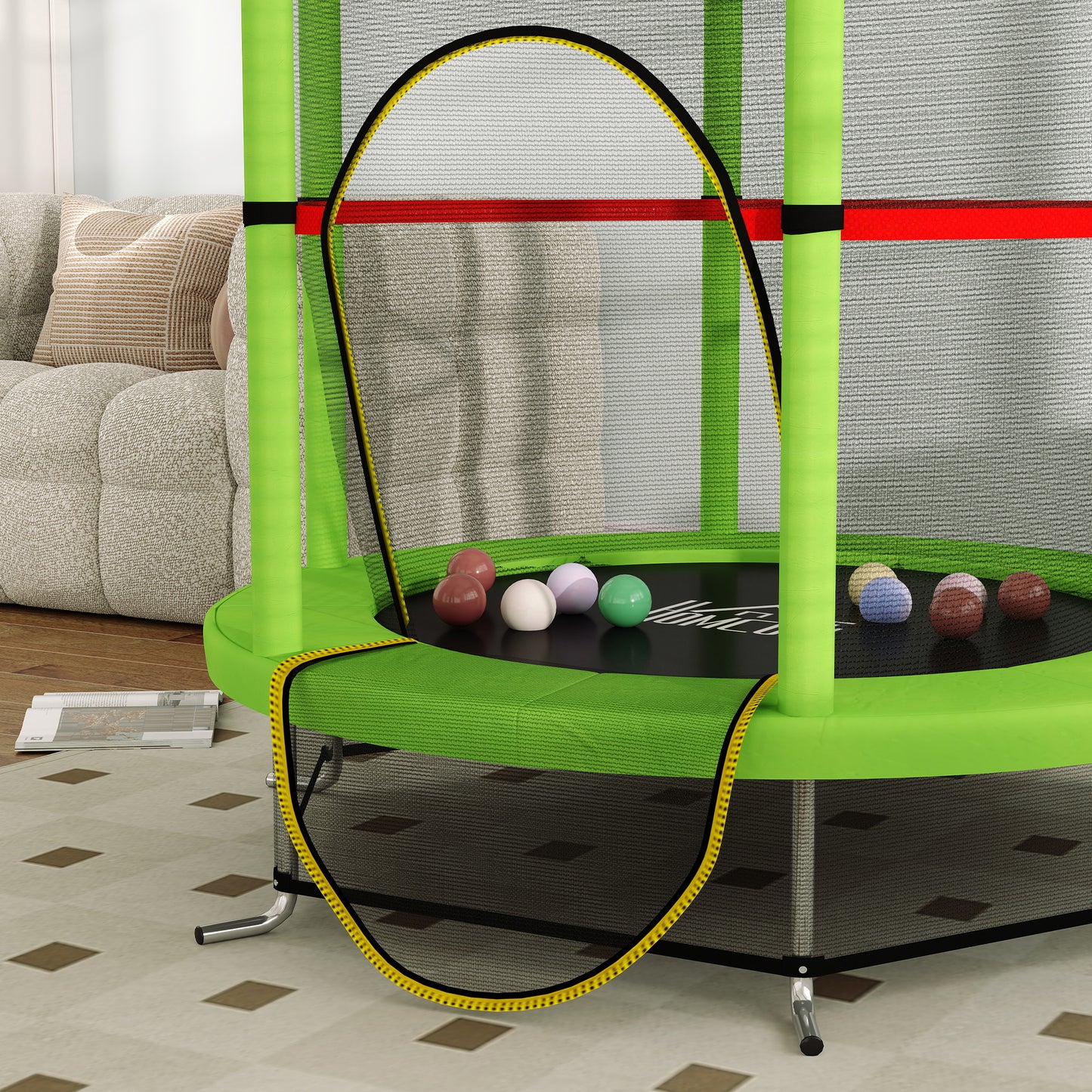 HOMCOM Kids Trampoline, with Enclosure Net, Steel Frame, for Ages 3-6 Years - Green