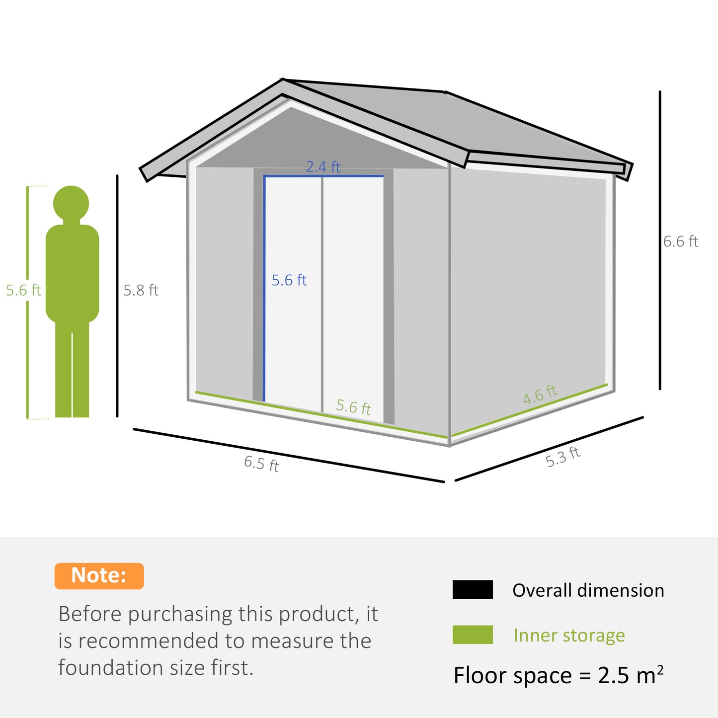 Outsunny 6.5 x 5ft Metal Garden Shed, House Hut Gardening Tool Storage with Ventilations, Sliding Door, Sloped Roof and Foundation Kit for Garden, Patio, Brown
