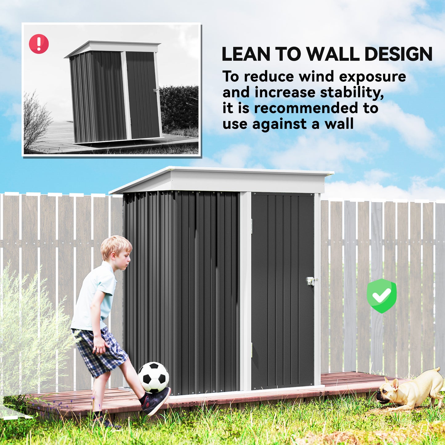 Outsunny Metal Garden Shed, Outdoor Lean-to Shed for Tool Motor Bike, with Adjustable Shelf, Lock, Gloves, 5'x3'x6', Dark Grey