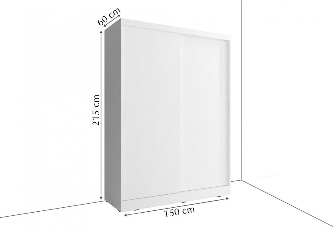 Zakhar 2 Door Sliding Wardrobe 150cm - Black, White, Grey or Oak