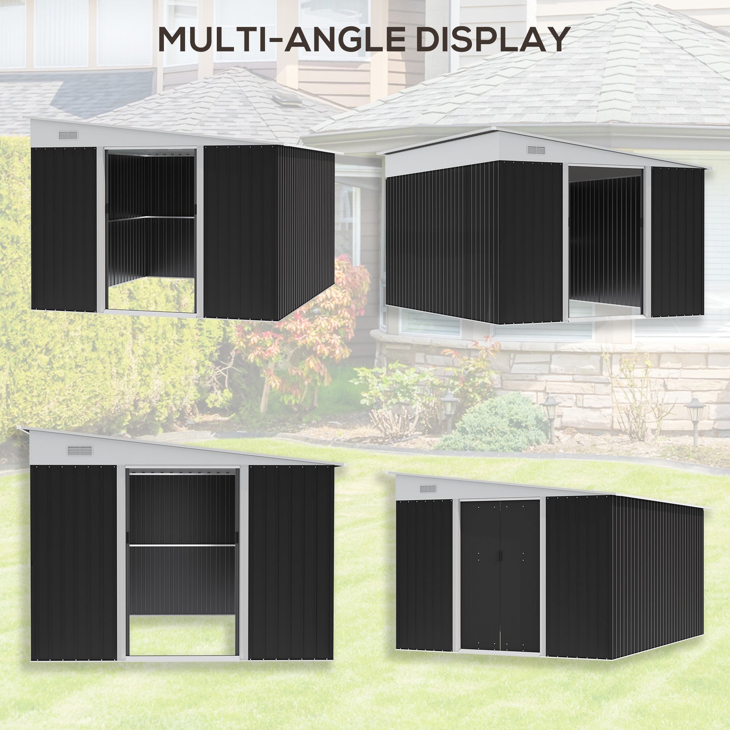 Outsunny 3.3 x 2.68m Corrugated Metal Shed - Black