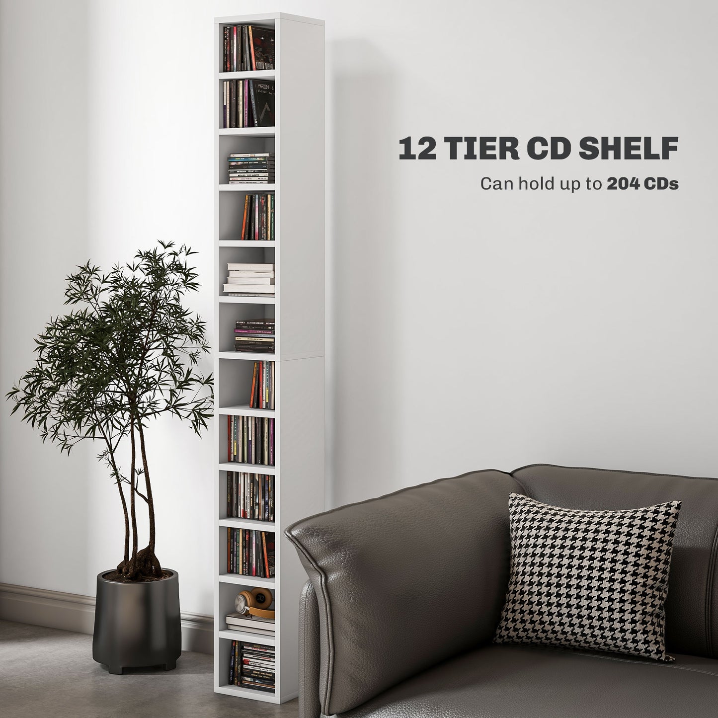 HOMCOM 204 CD Tall Narrow Media Storage Tower - White