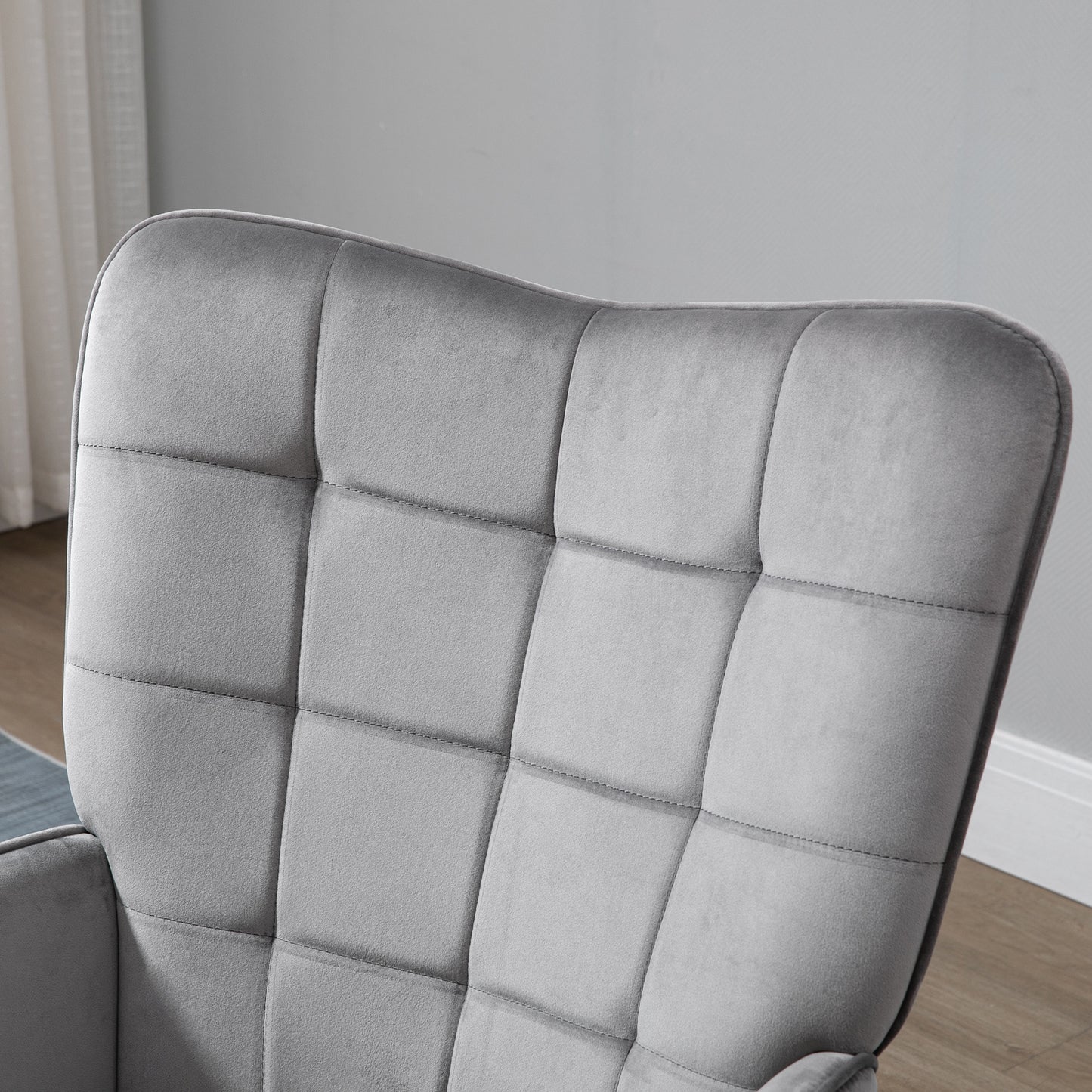 HOMCOM Modern Accent Chair, Upholstered Tufted Wingback Armchair with Seat Padding, Velvet Leisure Lounge Bedroom Chair with Wood Legs, Grey