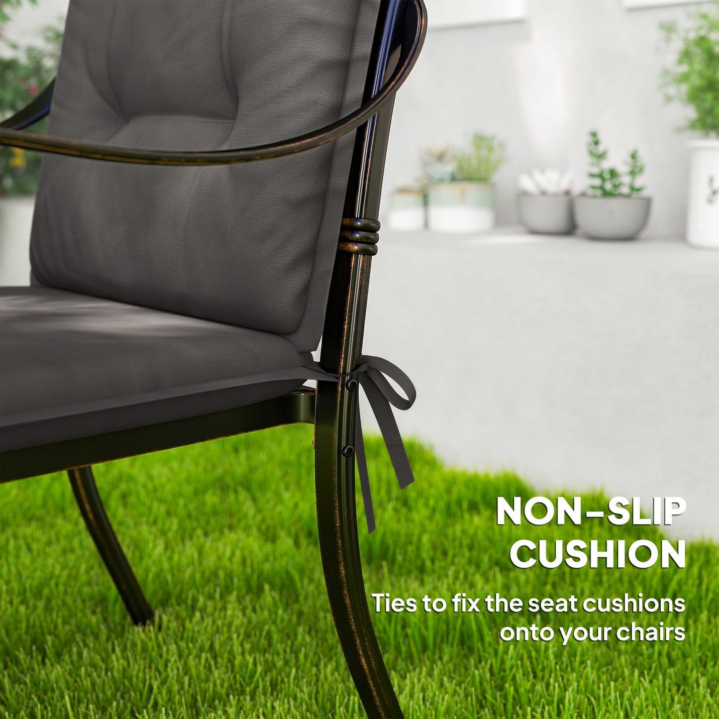 Outsunny Set of Four Padded Garden Seat Cushions - Charcoal Grey